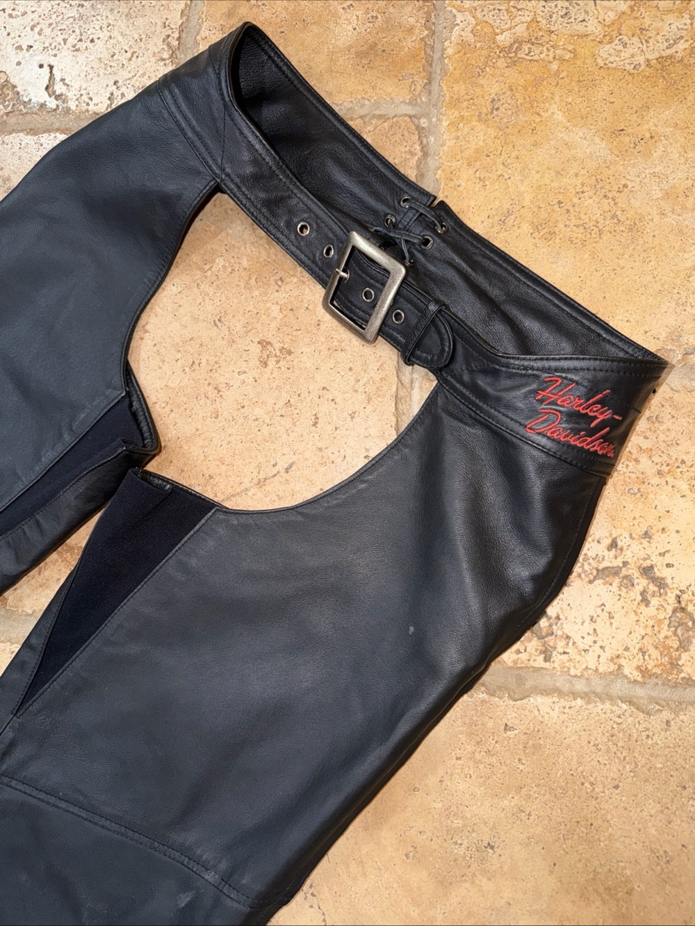 HARLEY DAVIDSON CHAPS Black Leather Size Medium Excellent Condition! - Picture 2 of 9